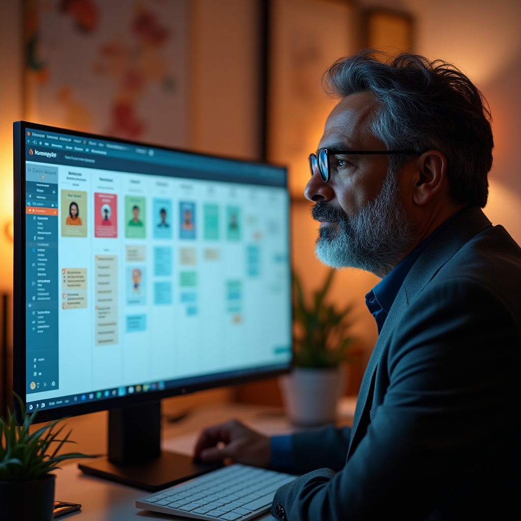 Vizualizare kanban cu sarcini organizate pe etape de proiect